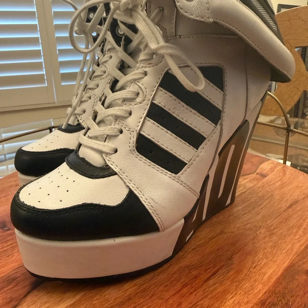 Jeremy Scott x Adidas Black and White Wedge Sneakers - Picture 6 of 17